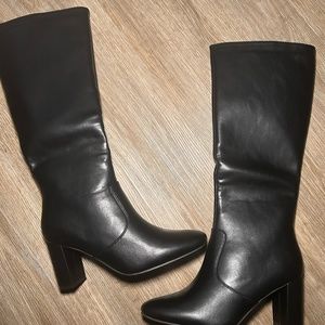 Straight Black Heel Knee High Boots